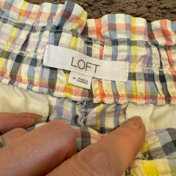2 FOR $20 LOFT Ann Taylor Plaid Paper Bag Shorts High Rise Pleated Colorful M - Picture 3 of 8